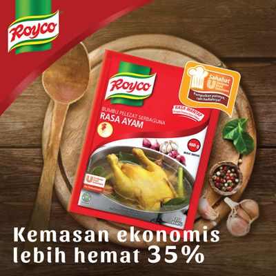 Royco Bumbu Pelezat Rasa Ayam - Royco, dengan daging & rempah berkualitas untuk hasilkan kaldu mantap, penuh citarasa!